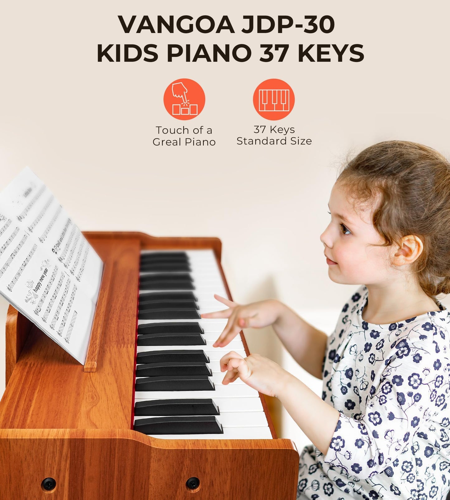 Vangoa Kids Piano 37 Keys Wood Digital Piano for Kids | Solid Wood Yellow