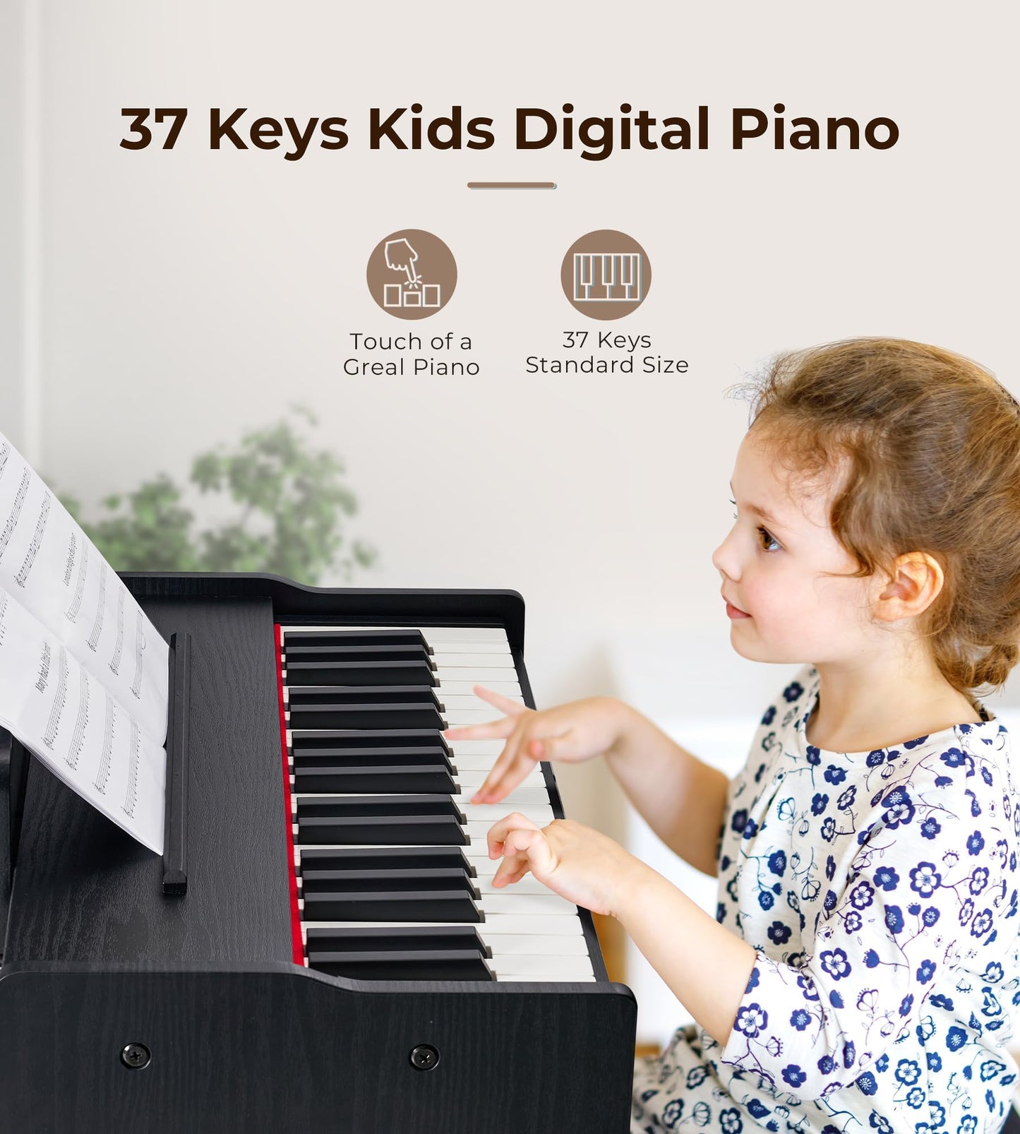 Vangoa Kids Piano Keyboard — 37 Keys Wood Digital Piano for Kids (Classic Black)