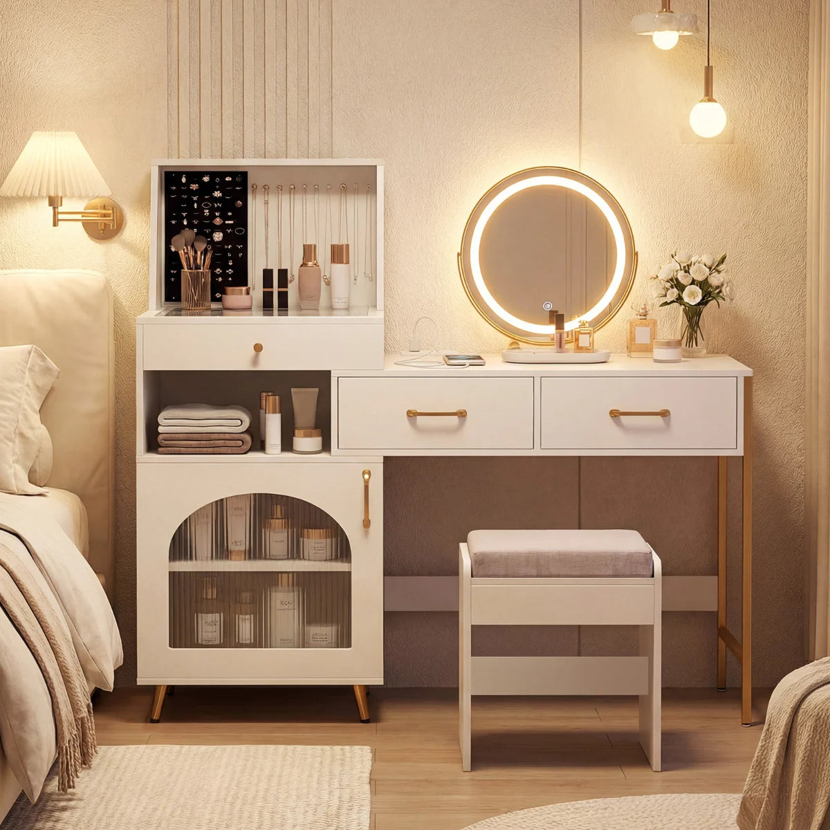 Vanity Desk with Mirror and Lights Makeup Vanity Table with 3 Lighting Modes-Natural