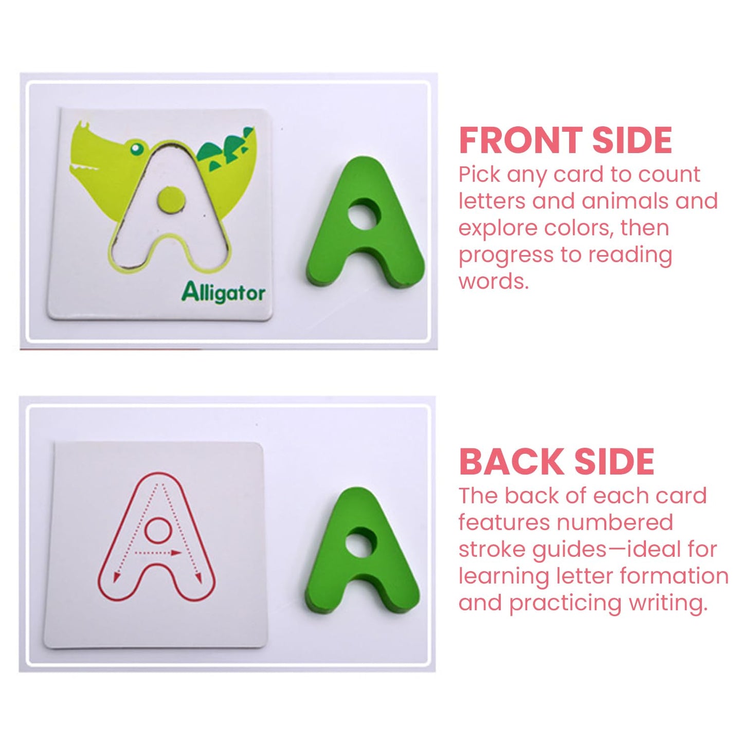 Vankcp 26 Pcs Wooden Letters & Flash Cards Set | Alphabet & Animal Color Recognition Montessori Toys