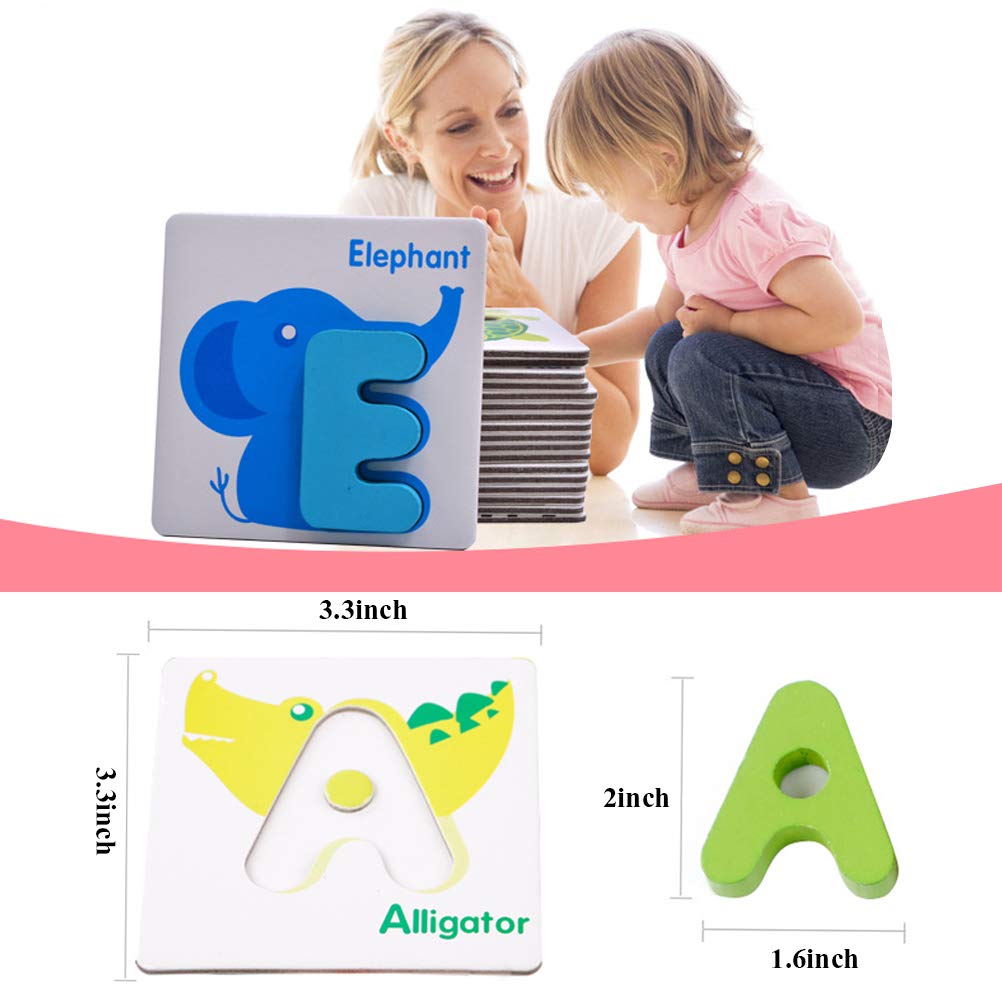 Vankcp 26 Pcs Wooden Letters & Flash Cards Set | Alphabet & Animal Color Recognition Montessori Toys