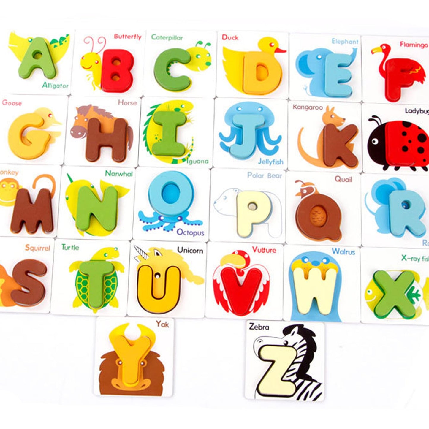 Vankcp 26 Pcs Wooden Letters & Flash Cards Set | Alphabet & Animal Color Recognition Montessori Toys