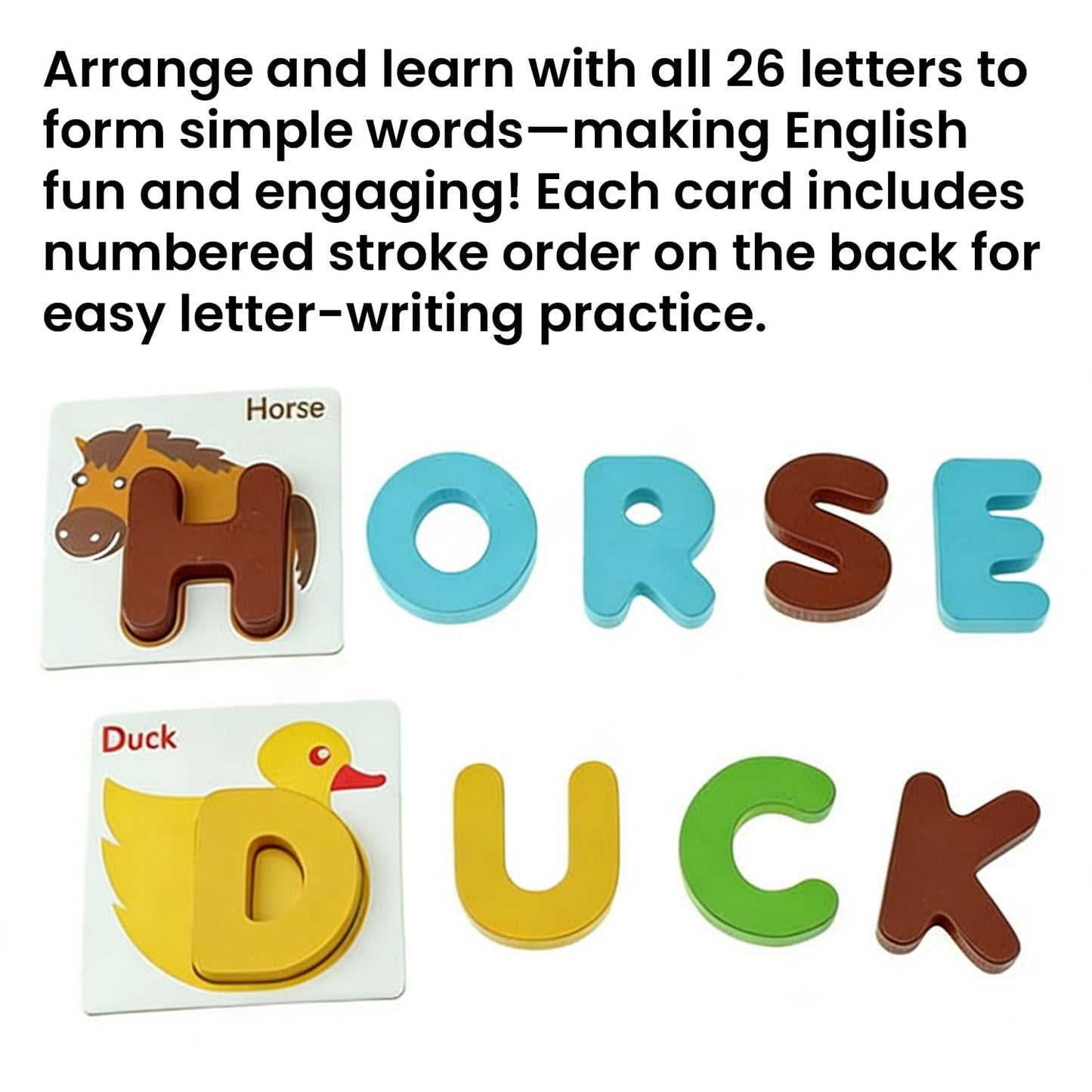 Vankcp 26 Pcs Wooden Letters & Flash Cards Set | Alphabet & Animal Color Recognition Montessori Toys