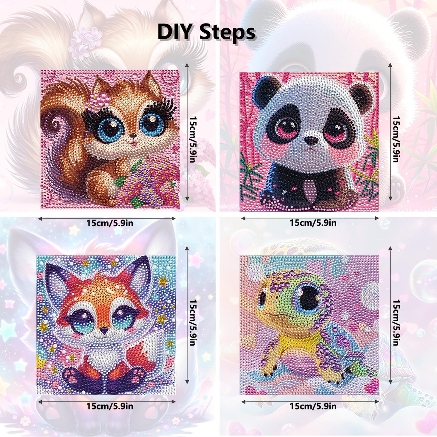 VANKUTL 4-Pack Diamond Art Kits for Kids – Animal Cartoon 5D Diamond Painting (5.9x5.9 in)