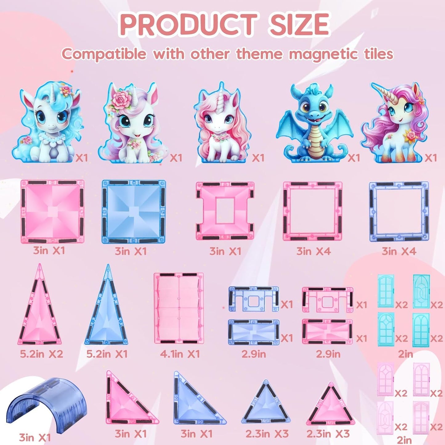 VANLINNY Unicorn Magnetic Tiles - STEM Building Blocks for Kids 4-6