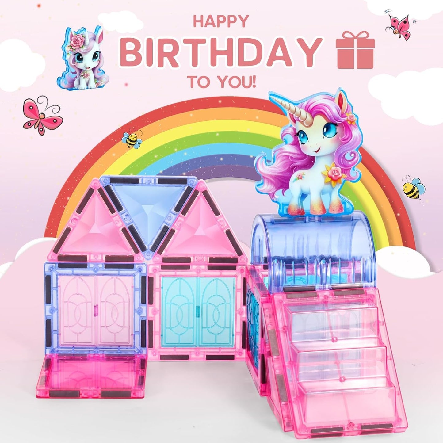 VANLINNY Unicorn Magnetic Tiles - STEM Building Blocks for Kids 4-6