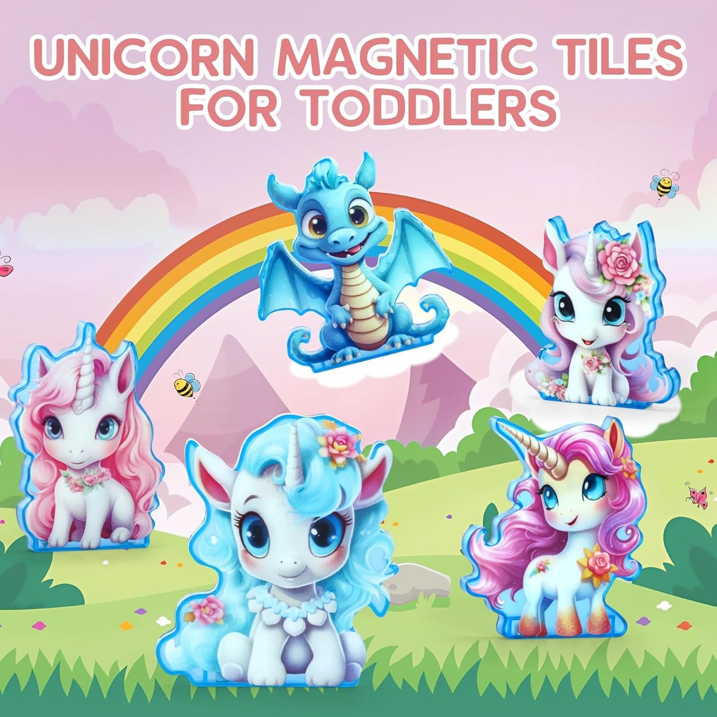 VANLINNY Unicorn Magnetic Tiles - STEM Building Blocks for Kids 4-6