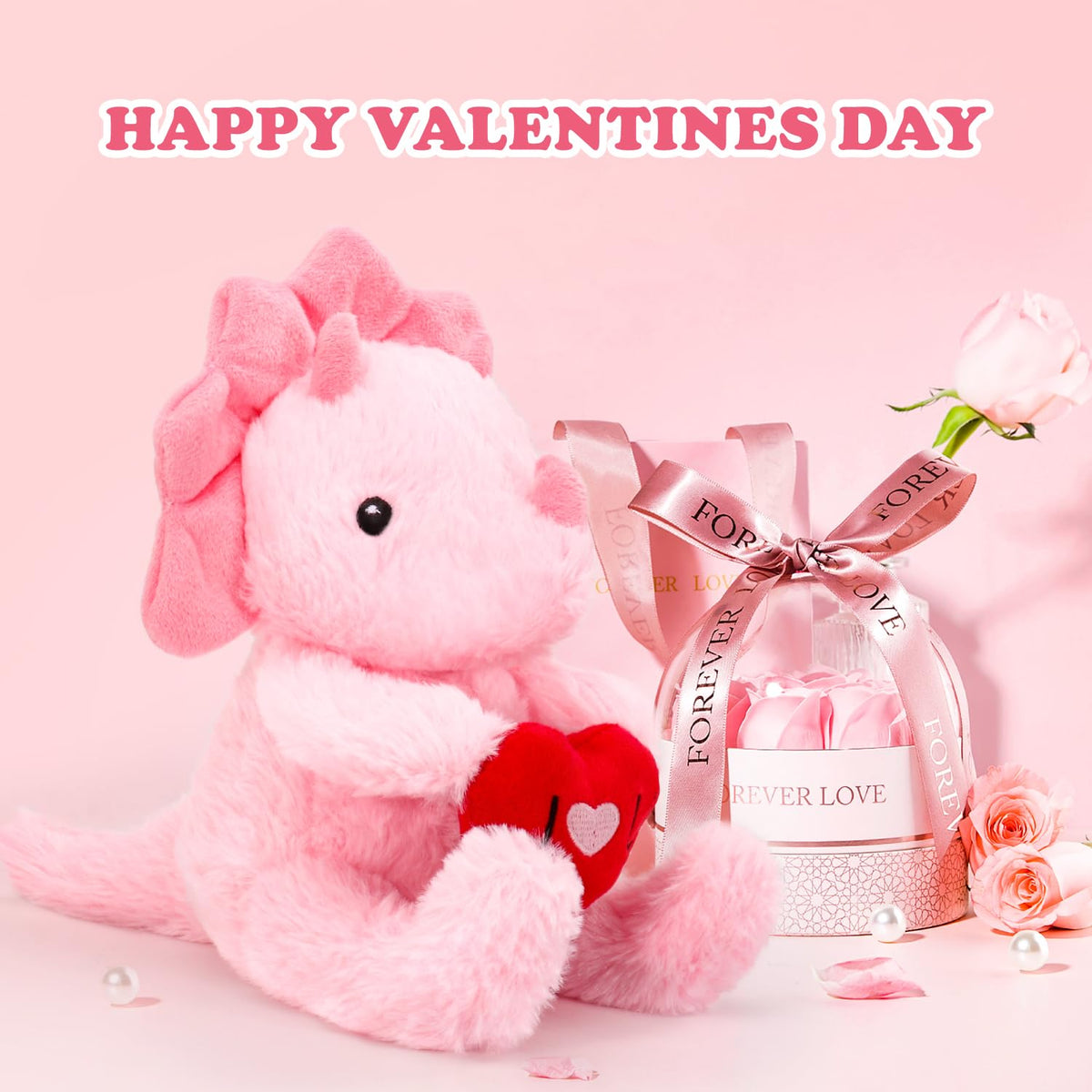 VANLINNY NEW Pink Dinosaur Plush – Valentine’s Day Gift for Kids with Heart