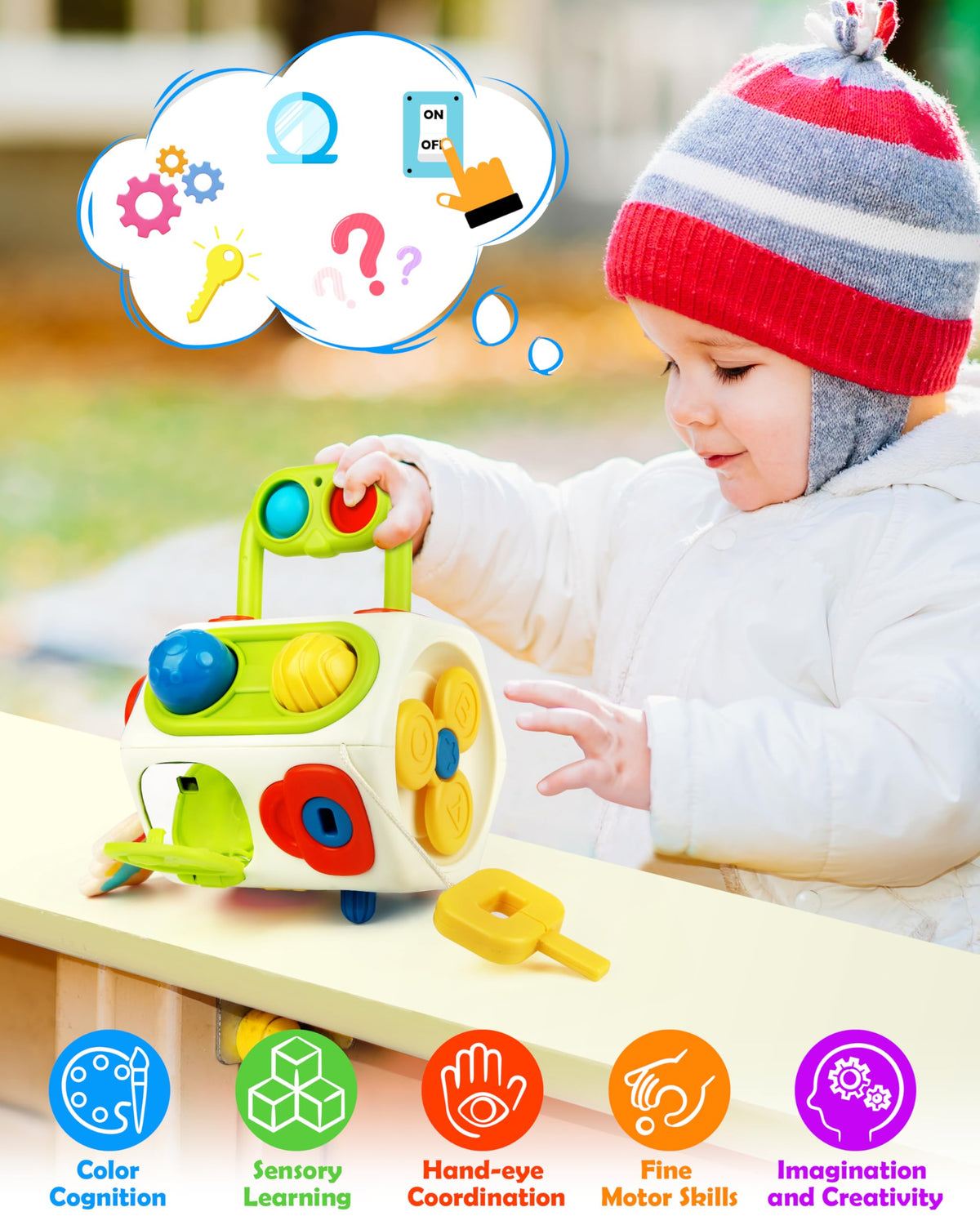 Vanmor 10-in-1 Busy Cube for Toddlers | Montessori Sensory Cube & Travel Fidget Toy