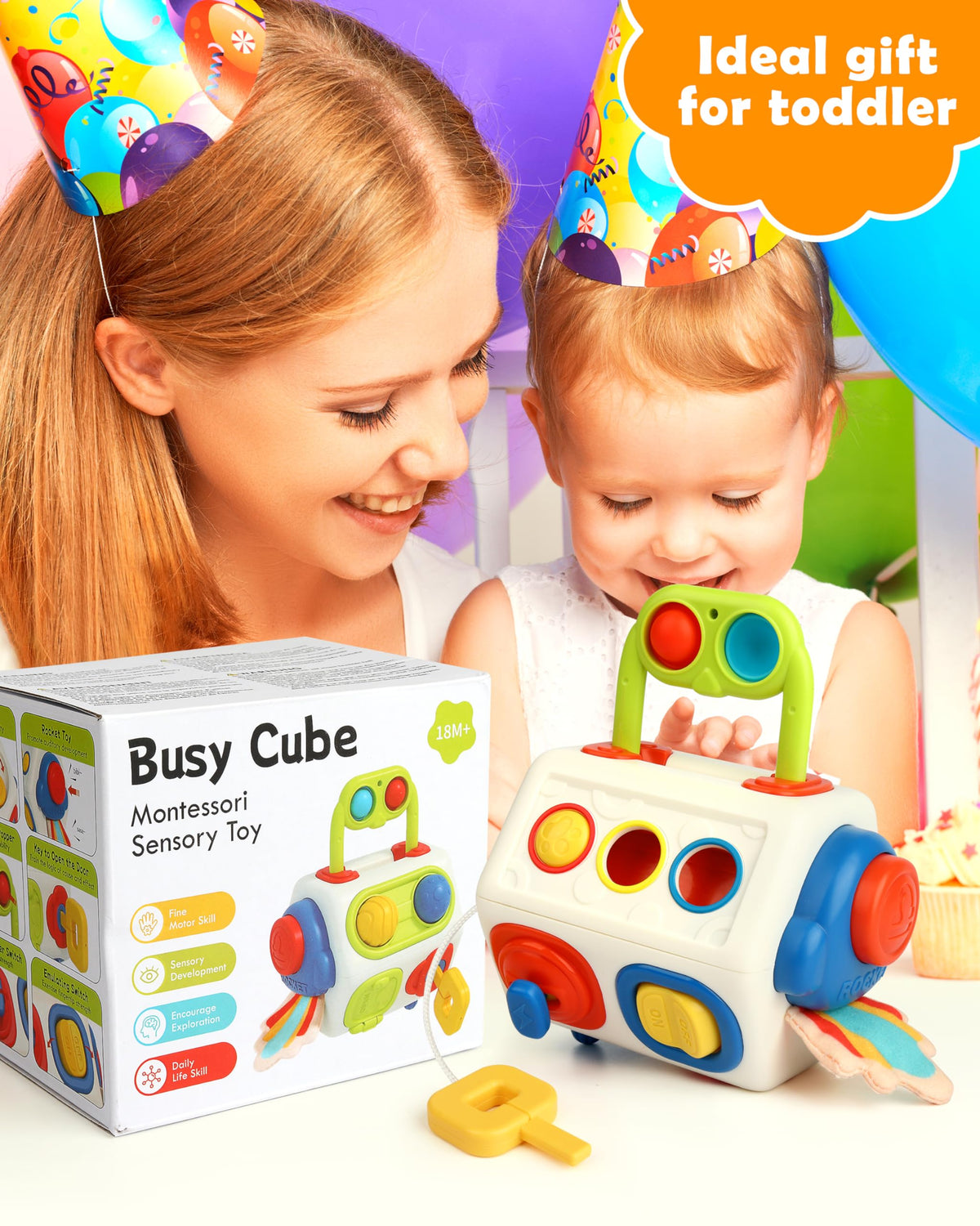 Vanmor 10-in-1 Busy Cube for Toddlers | Montessori Sensory Cube & Travel Fidget Toy