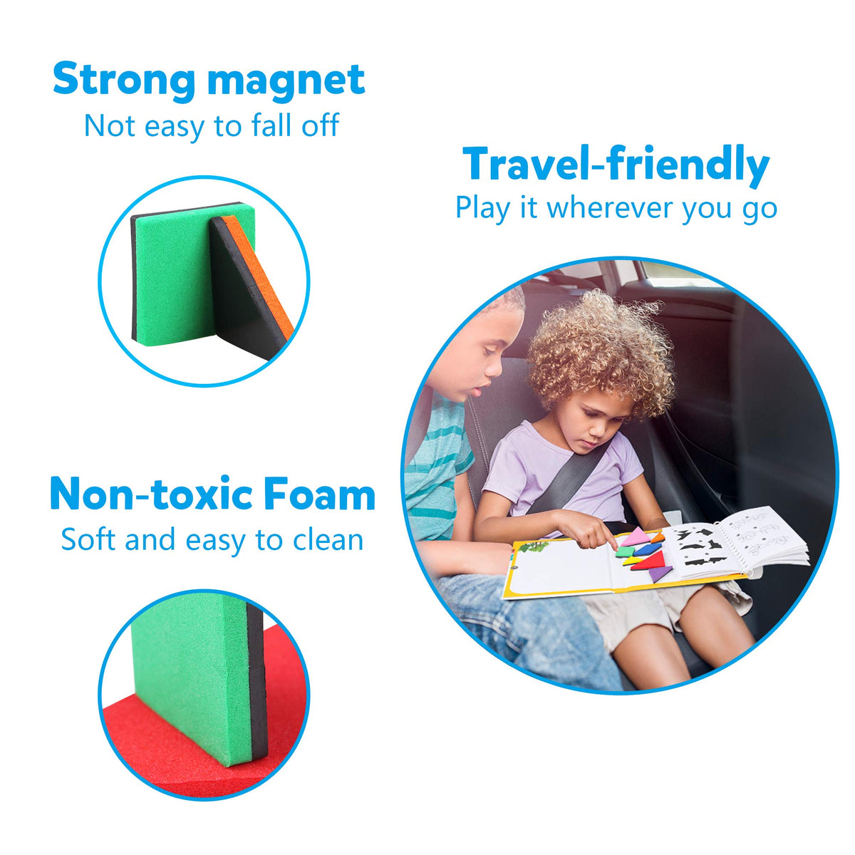 Vanmor Travel Tangram Puzzle — 3 Magnetic Sets with 240 Solutions | Montessori Shape Blocks