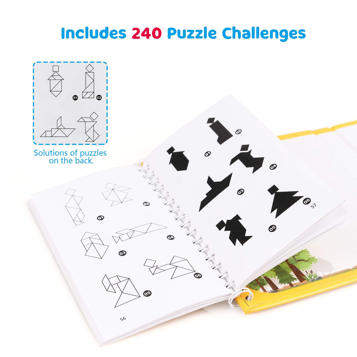 Vanmor Travel Tangram Puzzle — 3 Magnetic Sets with 240 Solutions | Montessori Shape Blocks