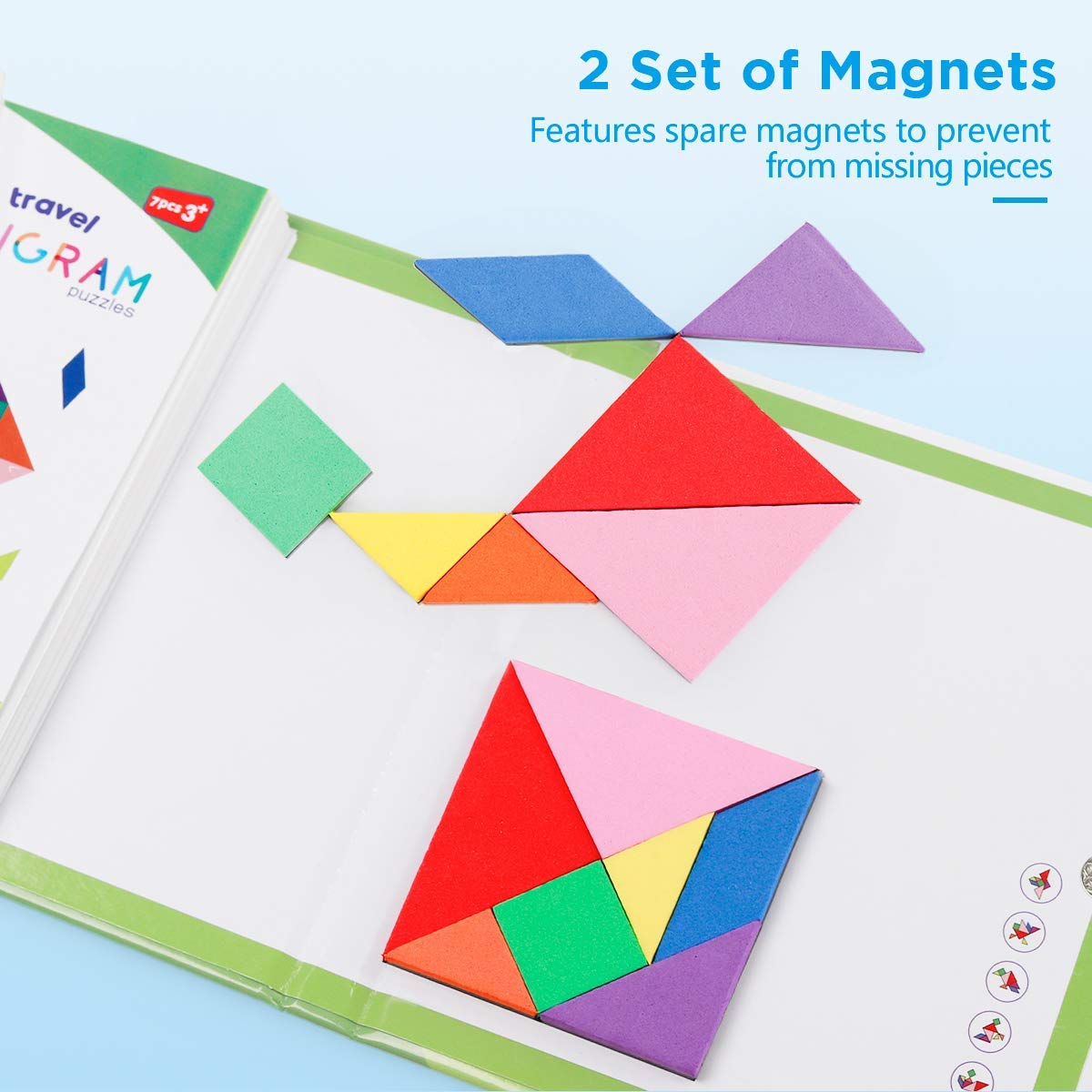 Vanmor Travel Tangram Puzzle – Magnetic Plate Blocks for Road Trips, 368 Challenges