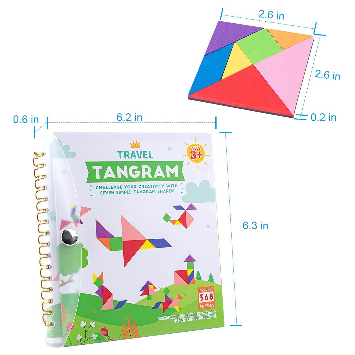 Vanmor Travel Tangram Puzzle – Magnetic Plate Blocks for Road Trips, 368 Challenges