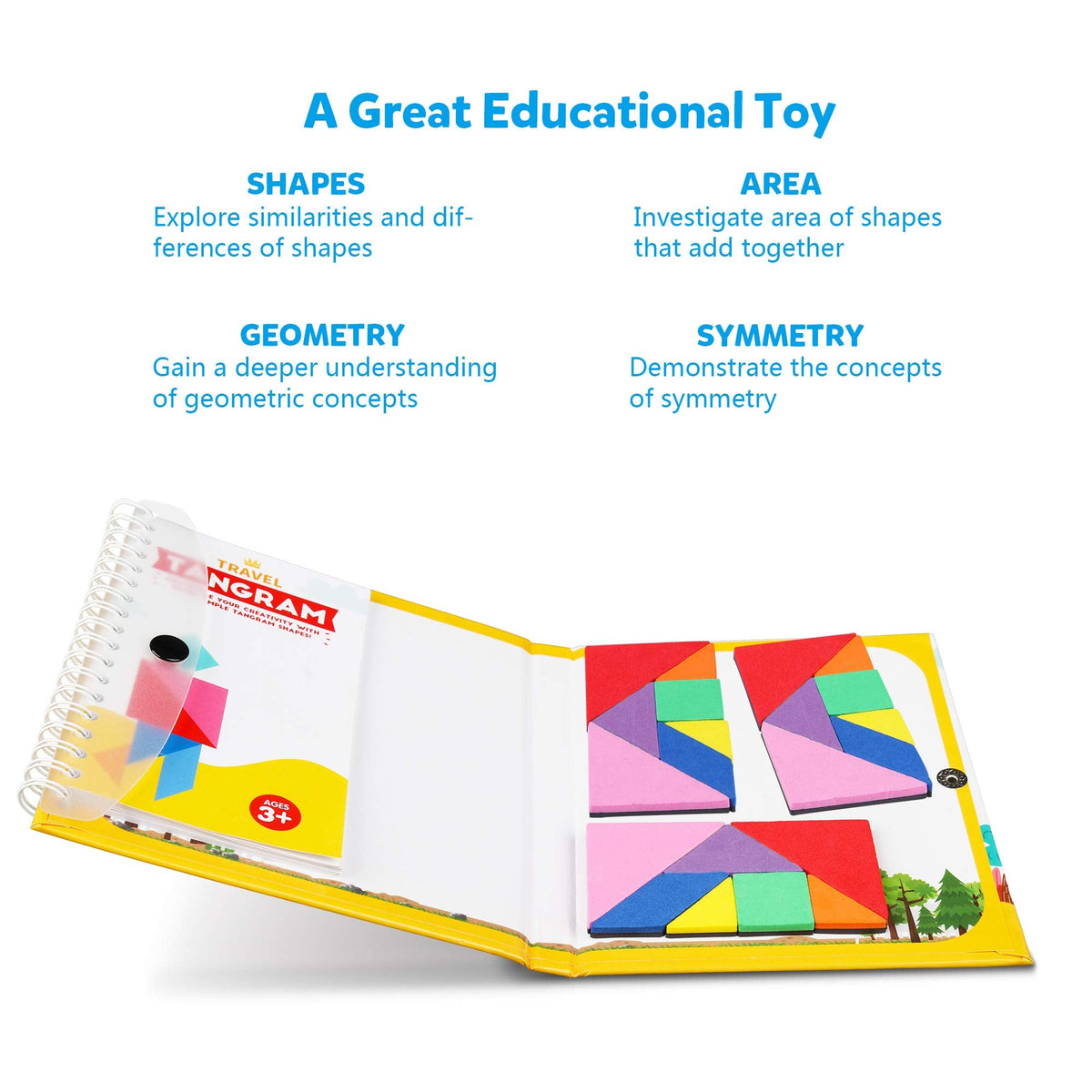 Vanmor Travel Tangram Puzzle — 3 Magnetic Sets with 240 Solutions | Montessori Shape Blocks