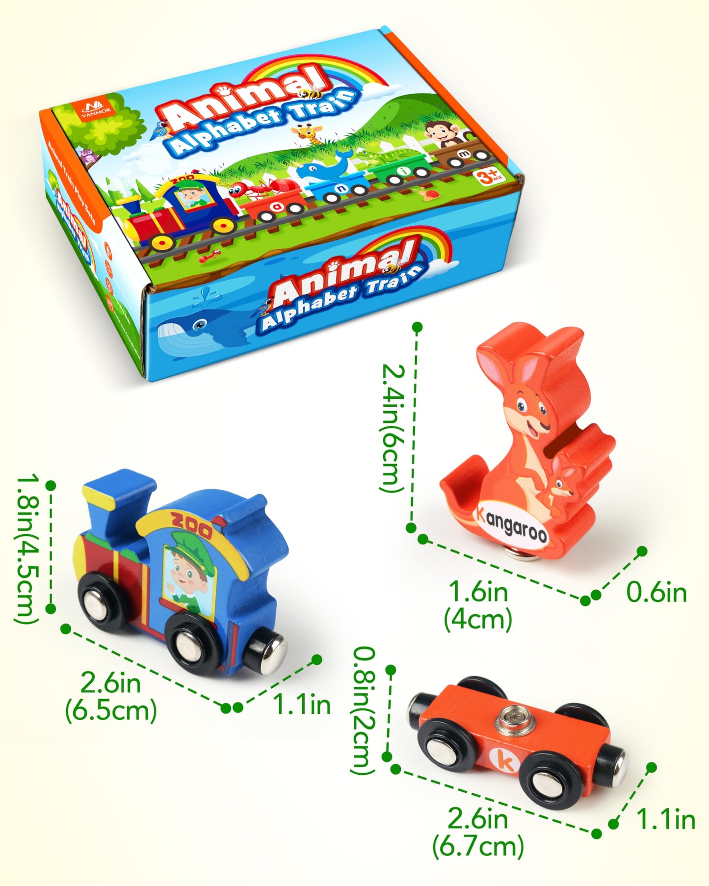 Vanmor Wooden Train Set for Toddlers – Snap-Connection Alphabet & Animal Trains | STEM Preschool Toy 3-5