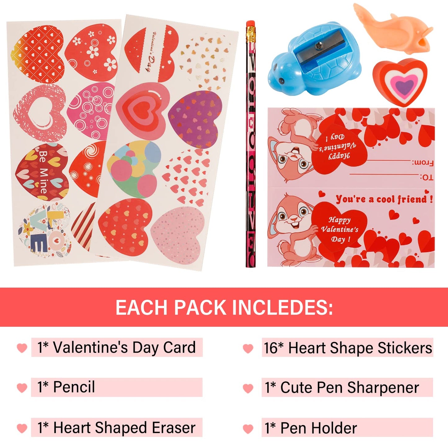 Vanow Valentine's Day Kids Classroom Gift Set — 28-Pack Stationery Kit, Cards & Accessories
