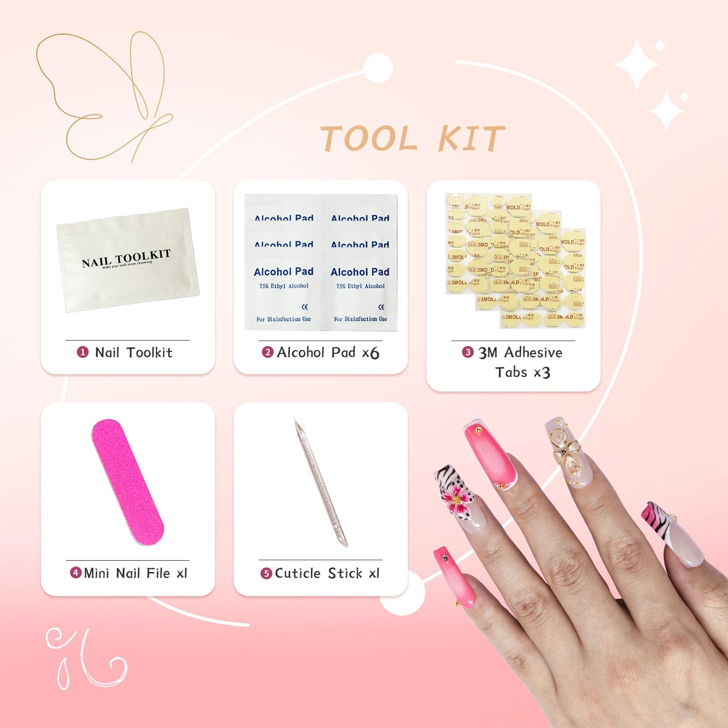 Vanpaga Press On Nails – Medium Square Handmade 3D Artful Acrylic False Nails for Parties & Daily Wear