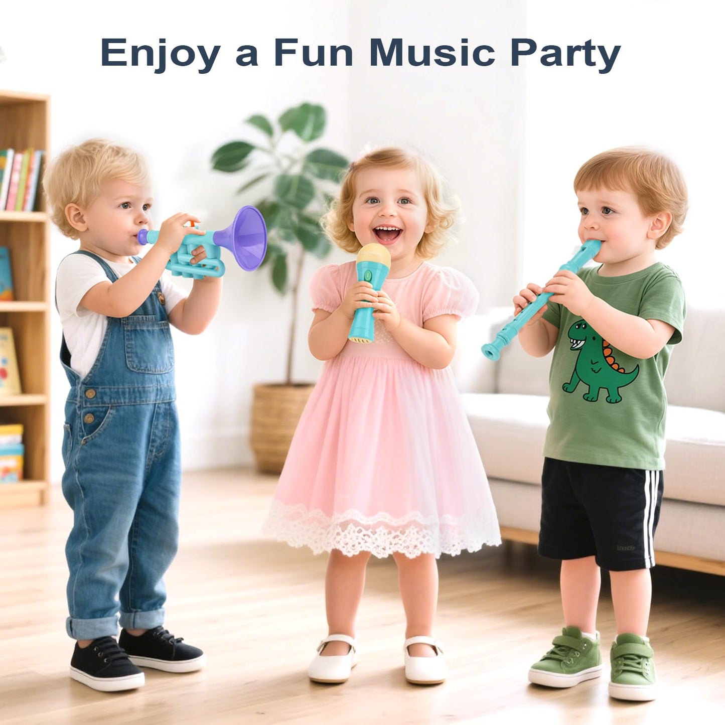 Vanplay 5-in-1 Montessori Musical Toys for Toddlers 2-4 – Trumpet Microphone Flute Harmonica Maraca