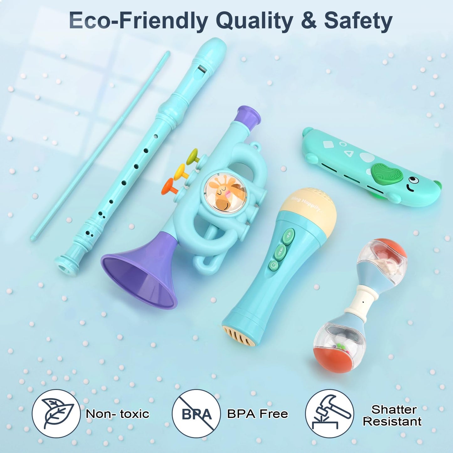 Vanplay 5-in-1 Montessori Musical Toys for Toddlers 2-4 – Trumpet Microphone Flute Harmonica Maraca