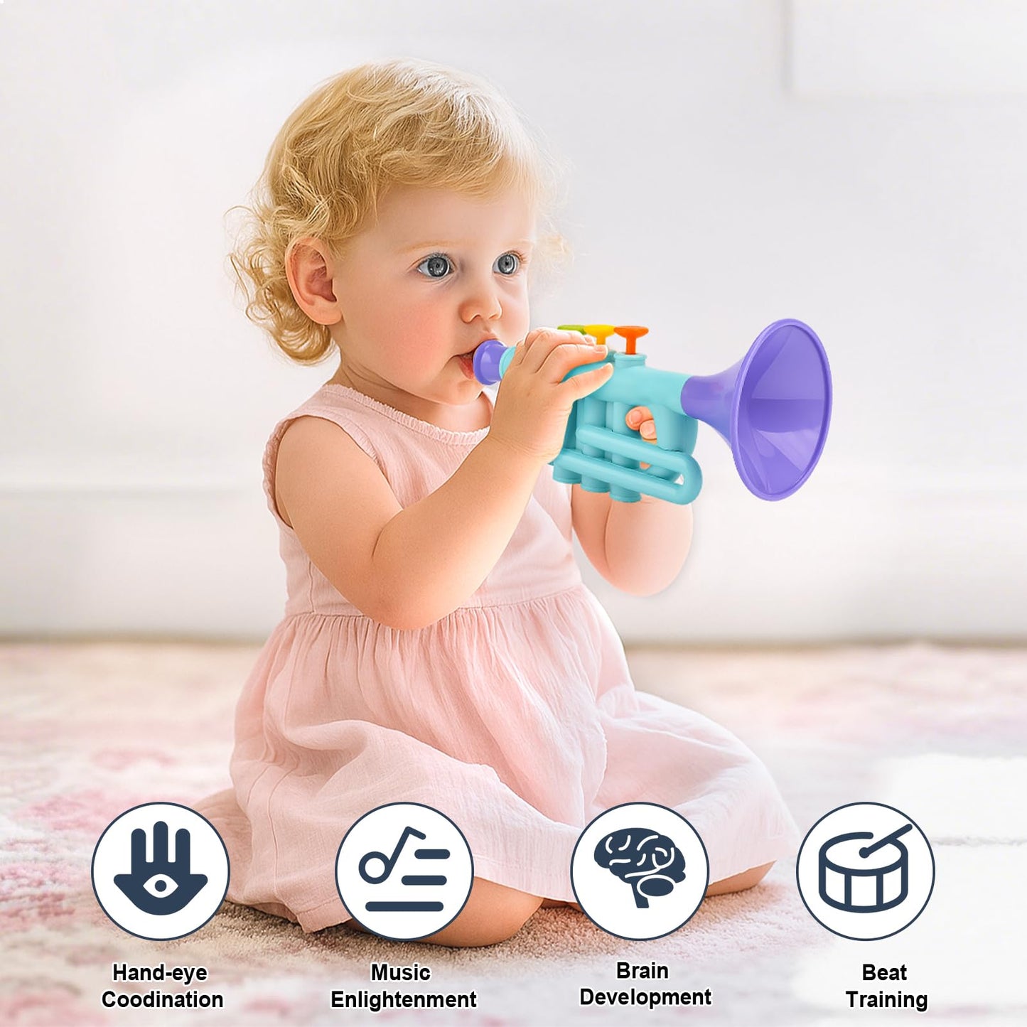 Vanplay 5-in-1 Montessori Musical Toys for Toddlers 2-4 – Trumpet Microphone Flute Harmonica Maraca
