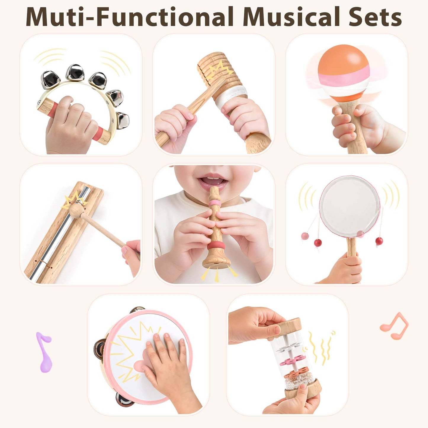 Vanplay 8-in-1 Musical Instruments for Toddlers – Wooden Montessori Toys for 2-3 Year Old Girls