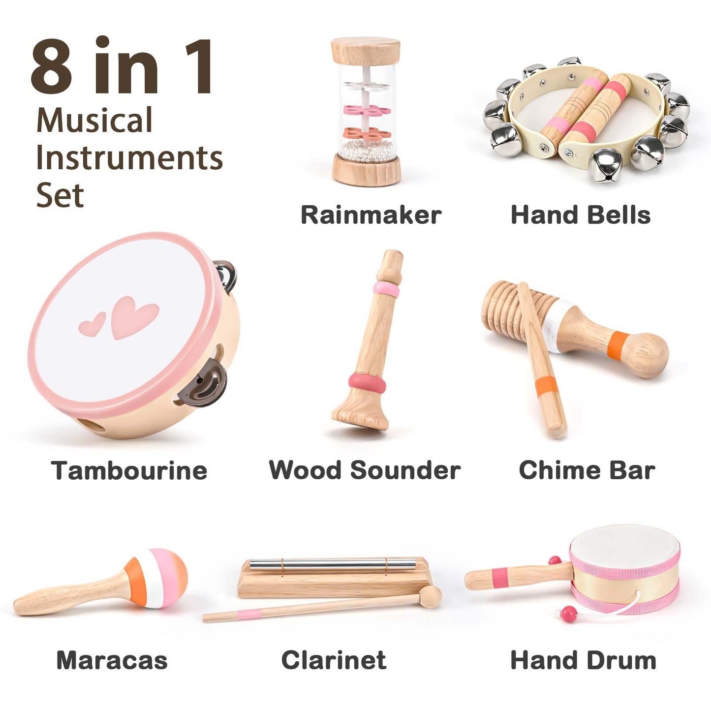 Vanplay 8-in-1 Musical Instruments for Toddlers – Wooden Montessori Toys for 2-3 Year Old Girls
