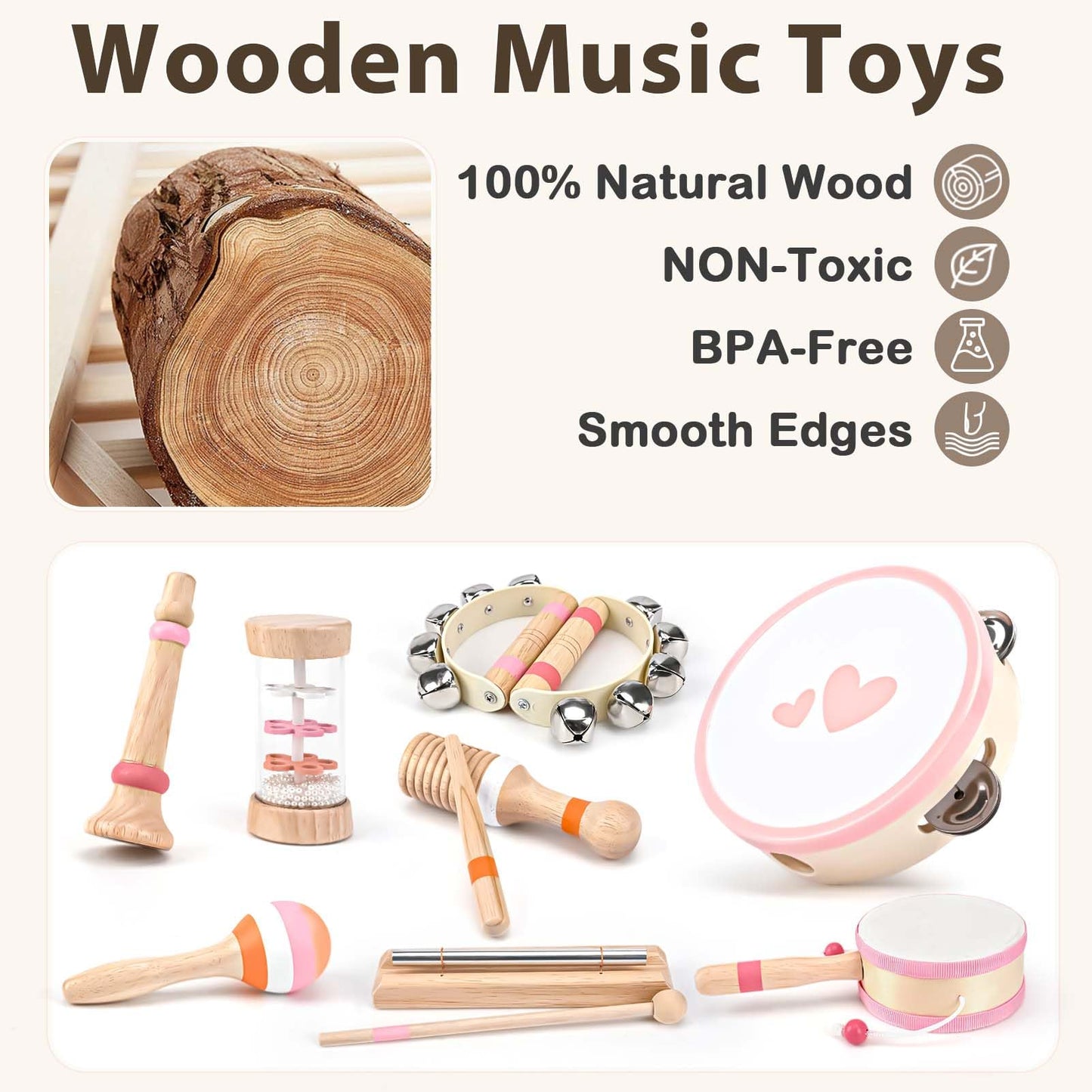 Vanplay 8-in-1 Musical Instruments for Toddlers – Wooden Montessori Toys for 2-3 Year Old Girls