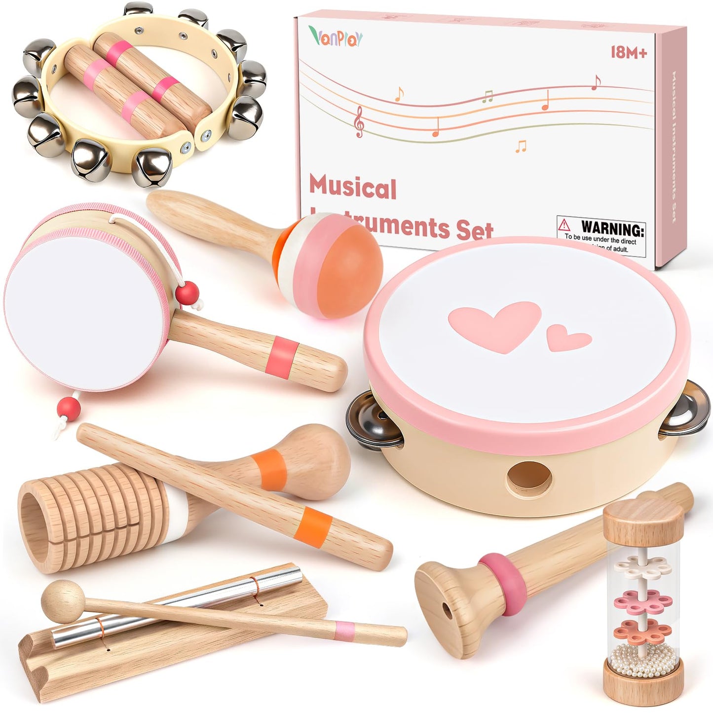 Vanplay 8-in-1 Musical Instruments for Toddlers – Wooden Montessori Toys for 2-3 Year Old Girls