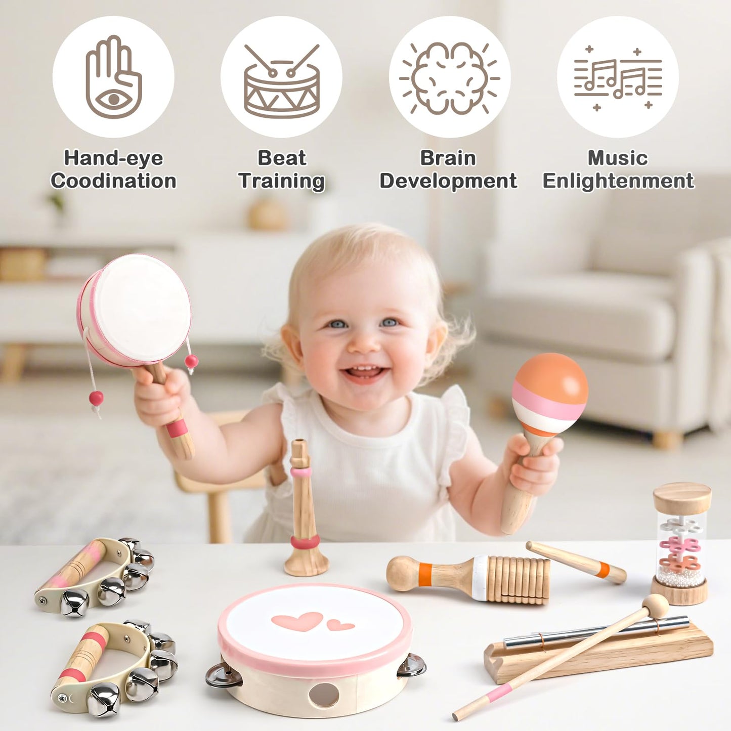 Vanplay 8-in-1 Musical Instruments for Toddlers – Wooden Montessori Toys for 2-3 Year Old Girls