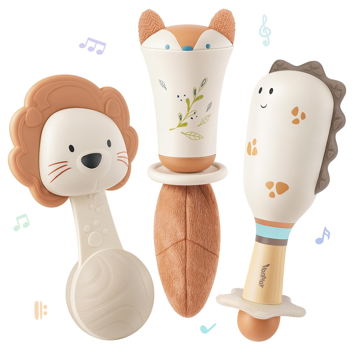 Vanplay Baby Rattles 3-Piece Teething Toys — 0-6 Months, Sensory & Easy-Grasp