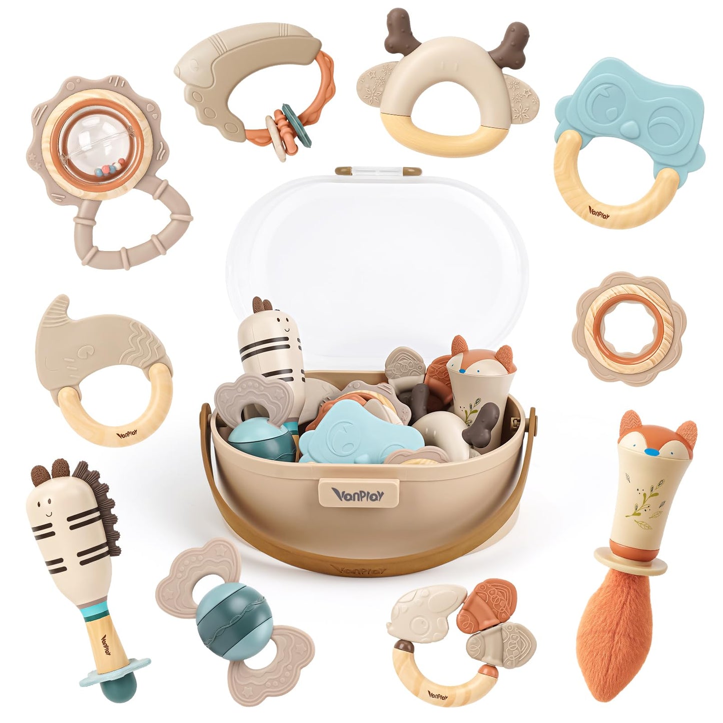 Vanplay Baby Rattles & Teethers Set – 10-Piece Sensory Toys for 0-12 Months