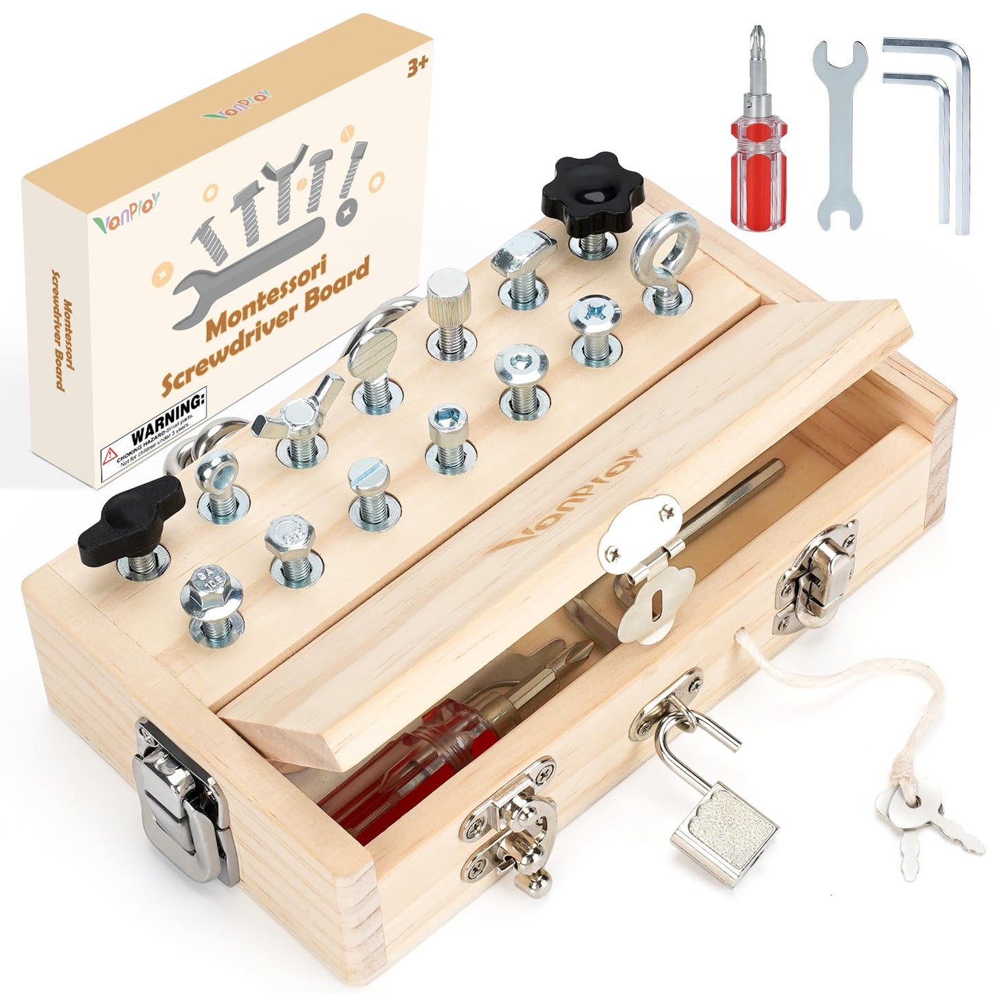 Vanplay Busy Board: Montessori Screwdriver Toy Set for 3-6 Year Olds – Wooden Educational Play
