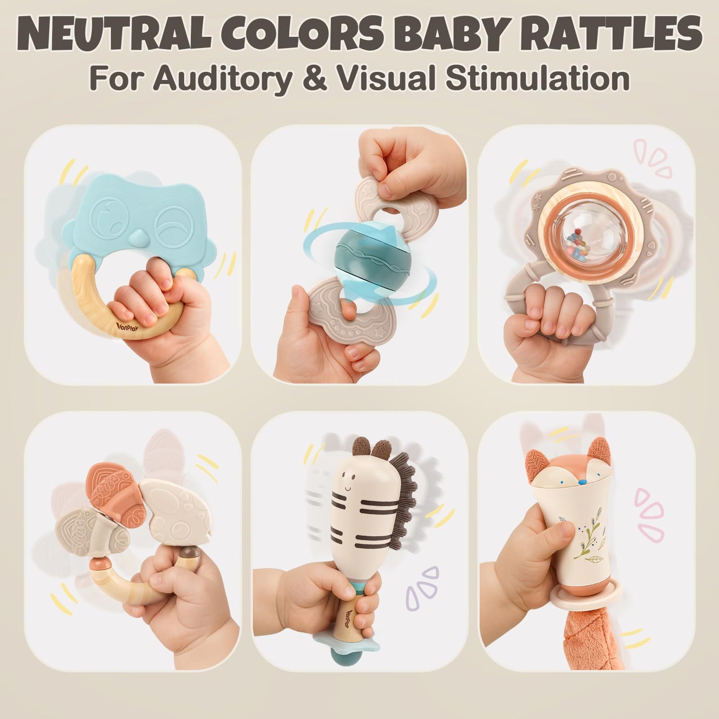 Vanplay Baby Rattles & Teethers Set – 10-Piece Sensory Toys for 0-12 Months