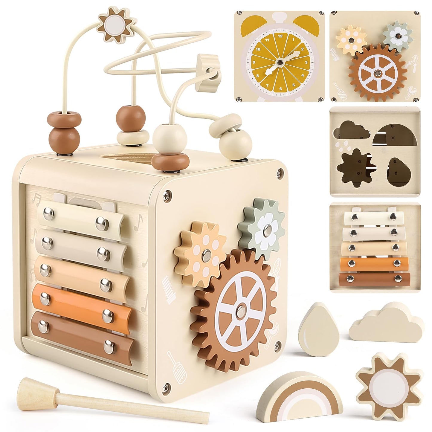 Vanplay Montessori 5-in-1 Wooden Activity Cube for Toddlers 1-3