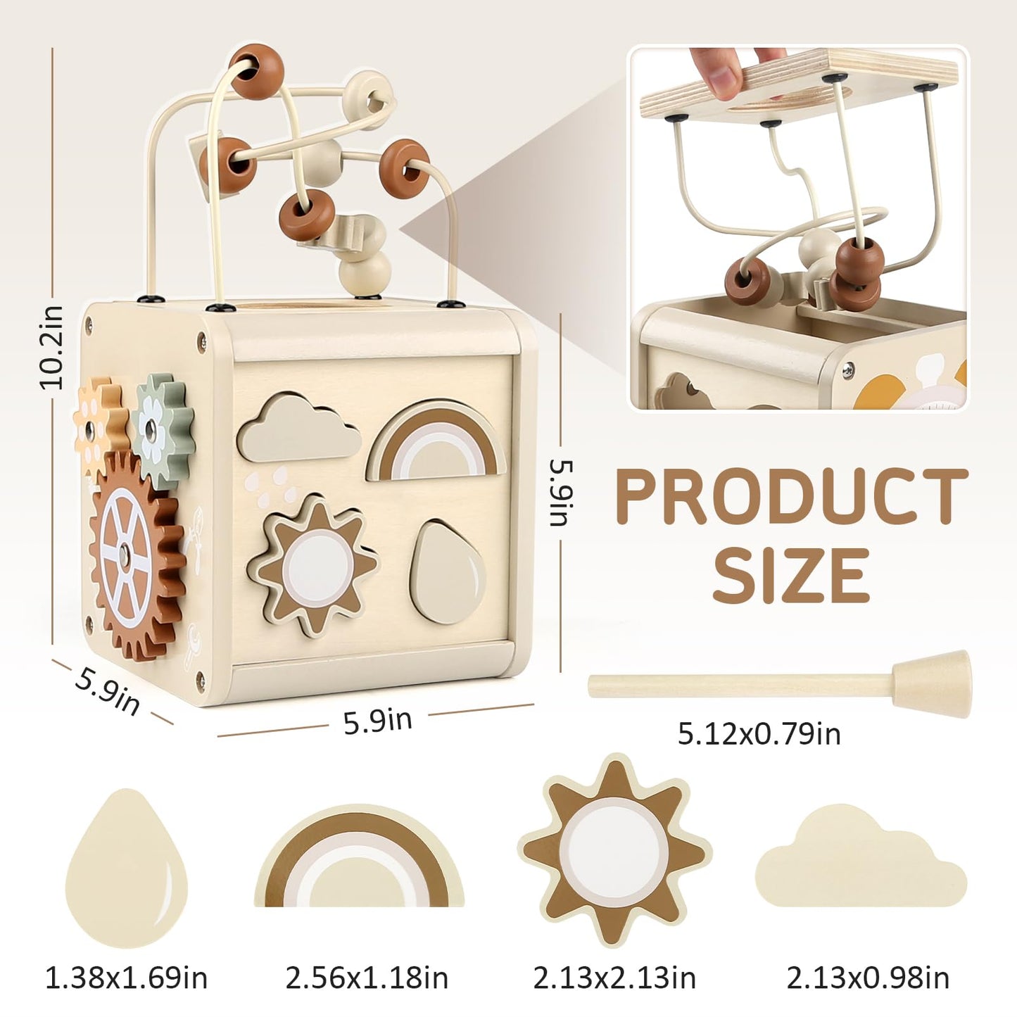 Vanplay Montessori 5-in-1 Wooden Activity Cube for Toddlers 1-3