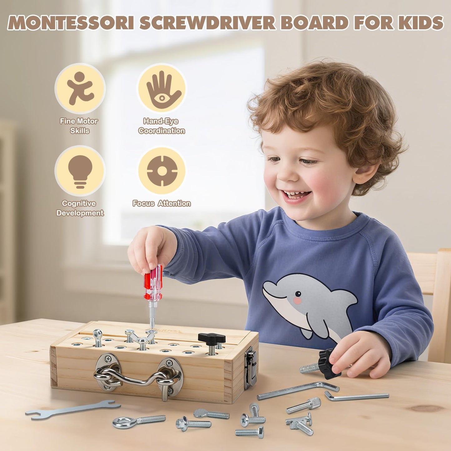 Vanplay Busy Board: Montessori Screwdriver Toy Set for 3-6 Year Olds – Wooden Educational Play