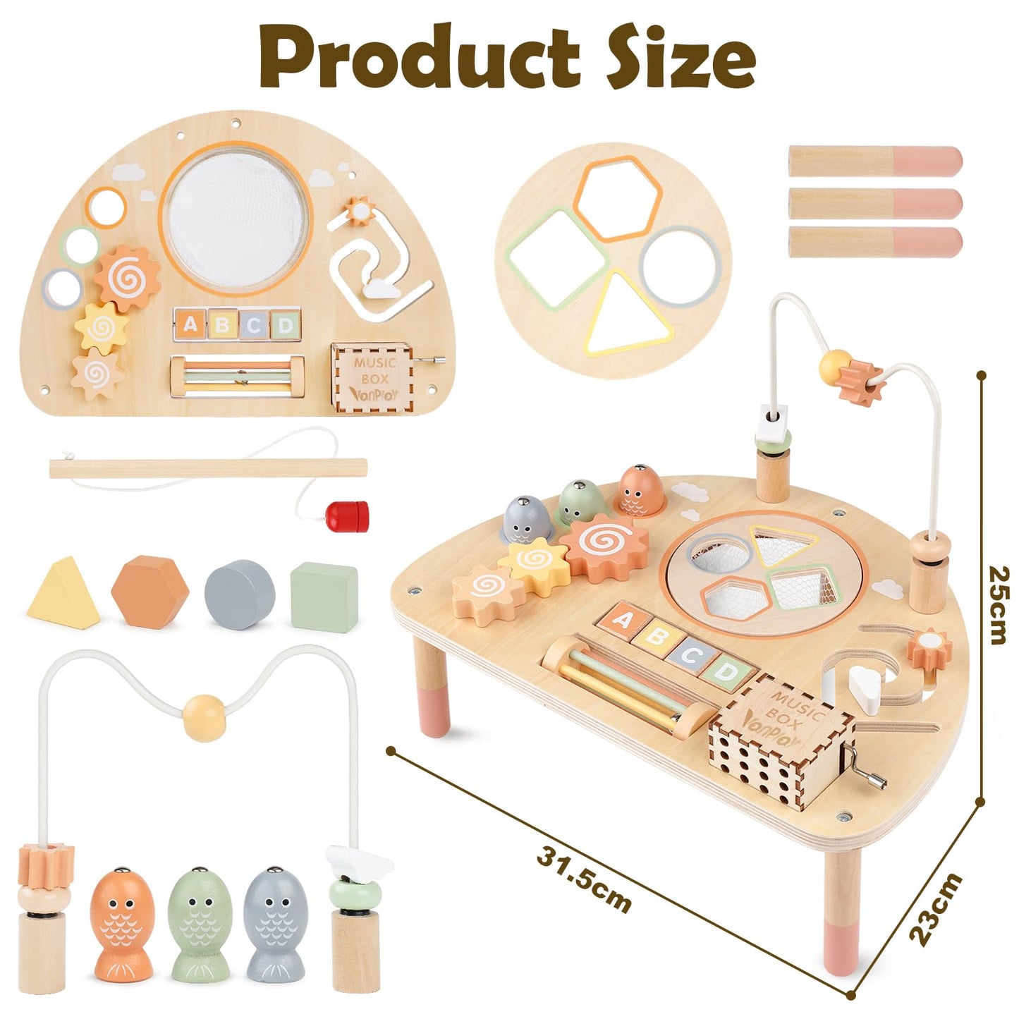 Vanplay 8-in-1 Wooden Activity Table for Toddlers – Montessori Sensory Learning Toy