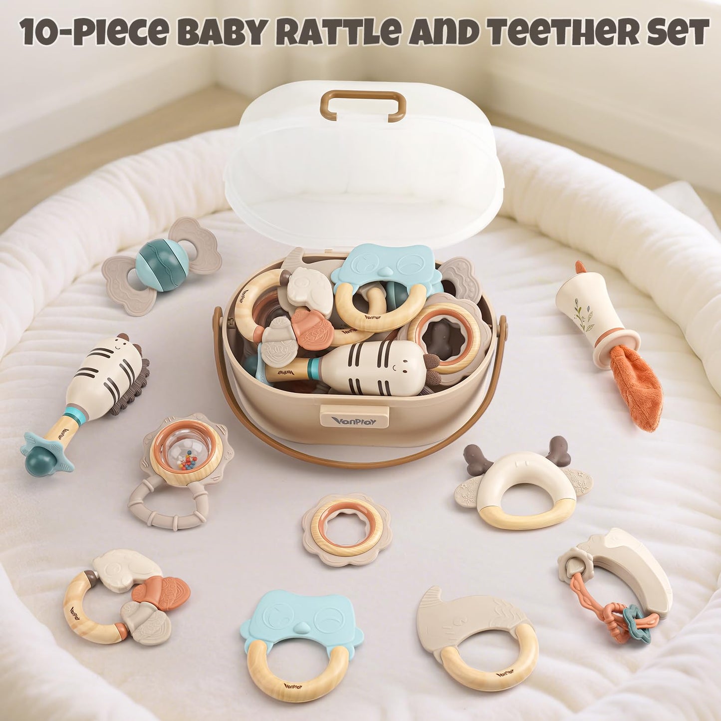 Vanplay Baby Rattles & Teethers Set – 10-Piece Sensory Toys for 0-12 Months