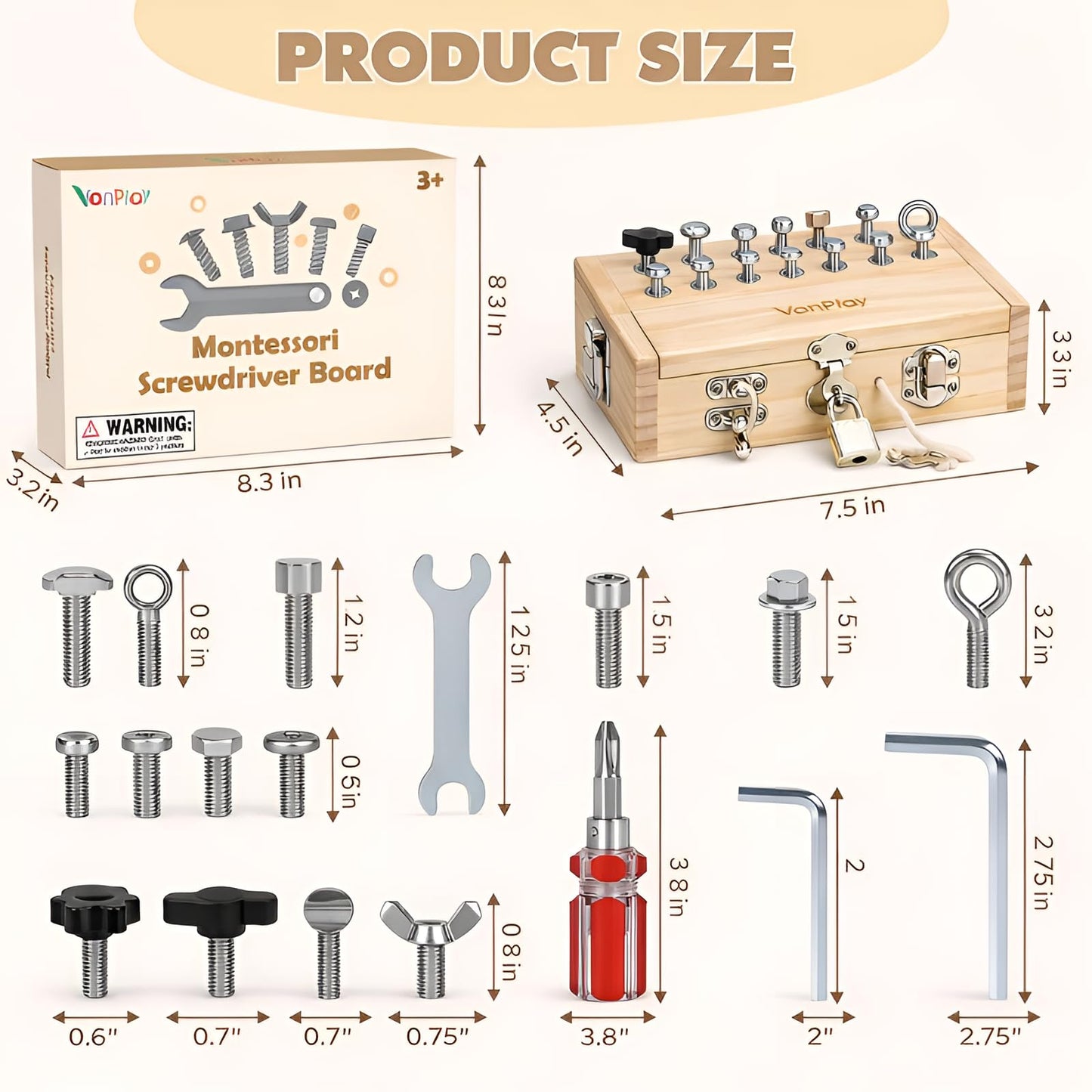 Vanplay Busy Board: Montessori Screwdriver Toy Set for 3-6 Year Olds – Wooden Educational Play