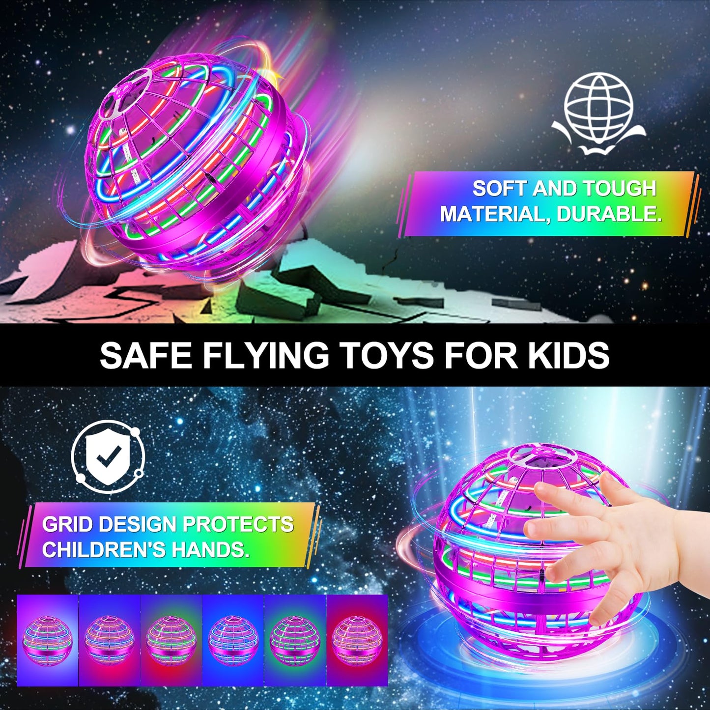 Vantexi Flying Orb Ball Toy – 2026 Upgrade Parachute LED, Hand-Controlled Mini Gravity Globe