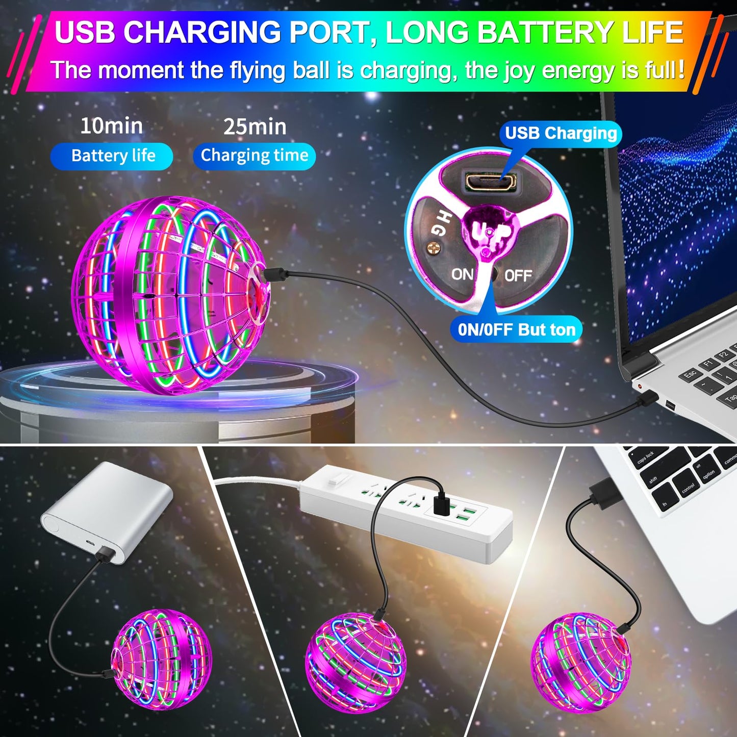 Vantexi Flying Orb Ball Toy – 2026 Upgrade Parachute LED, Hand-Controlled Mini Gravity Globe