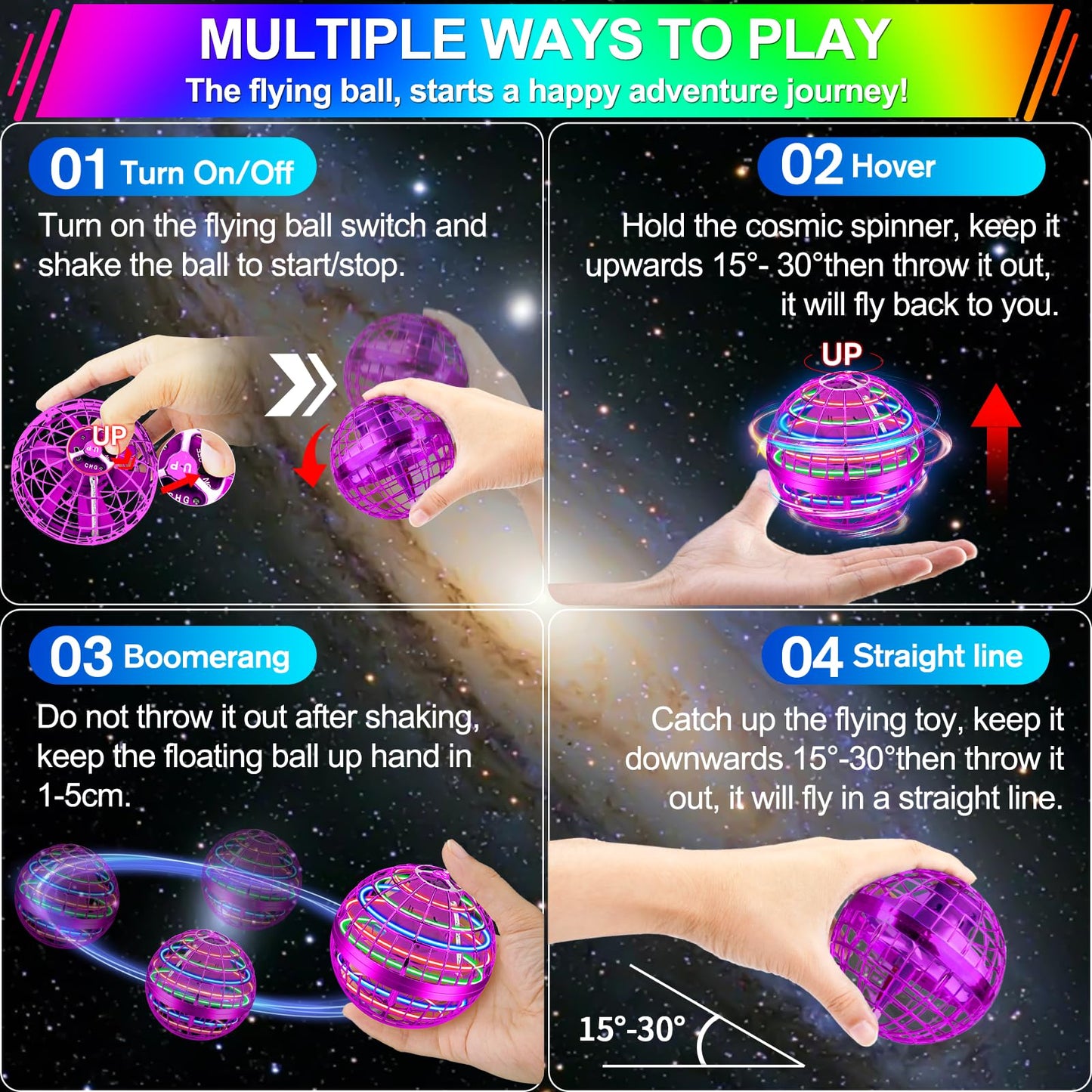 Vantexi Flying Orb Ball Toy – 2026 Upgrade Parachute LED, Hand-Controlled Mini Gravity Globe