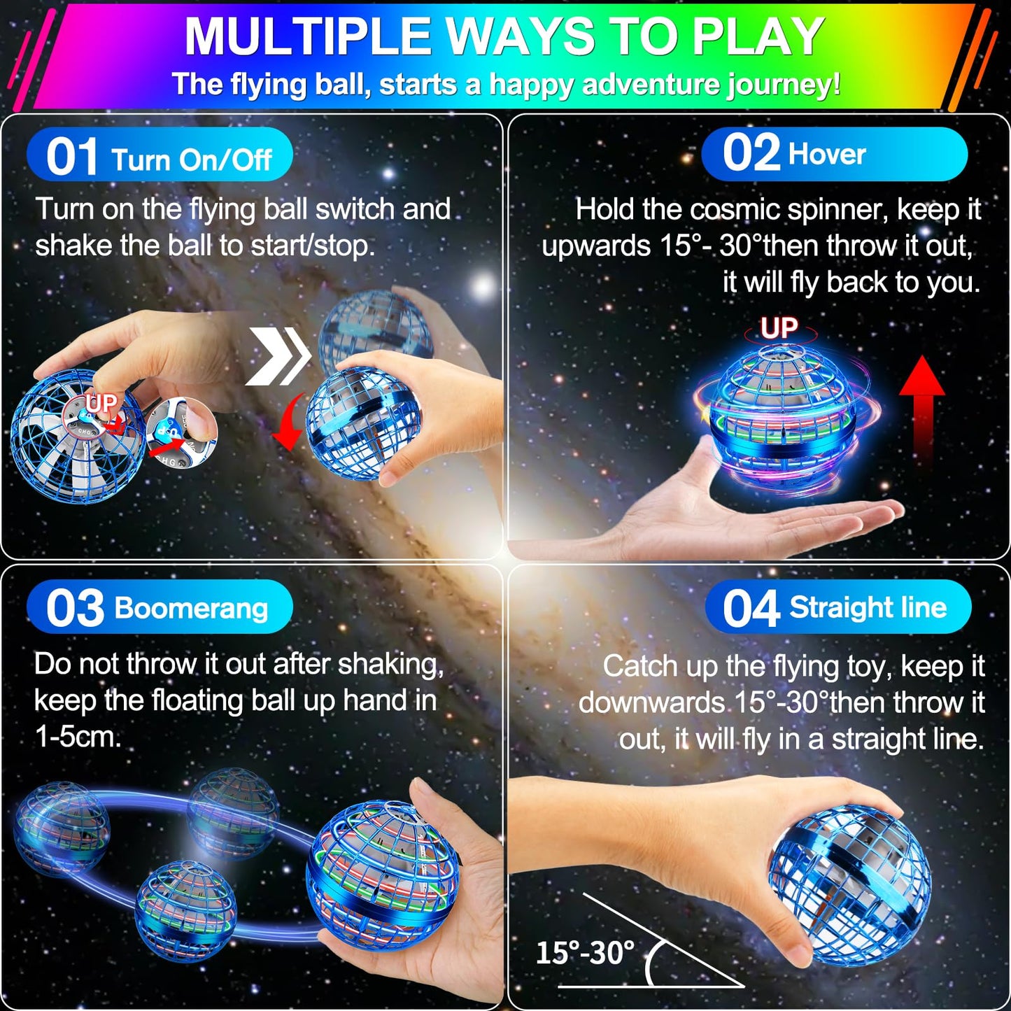 Vantexi Flying Orb Ball Toy - 2026 Upgraded LED Parachute Boomerang