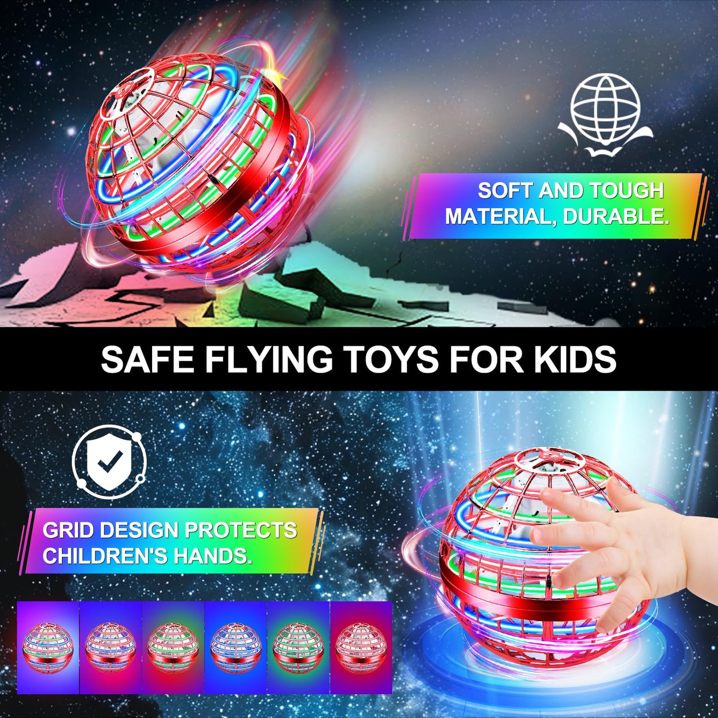 Vantexi Flying Orb Ball Toy – 2026 LED Parachute Boomerang for Kids (Bright Red)