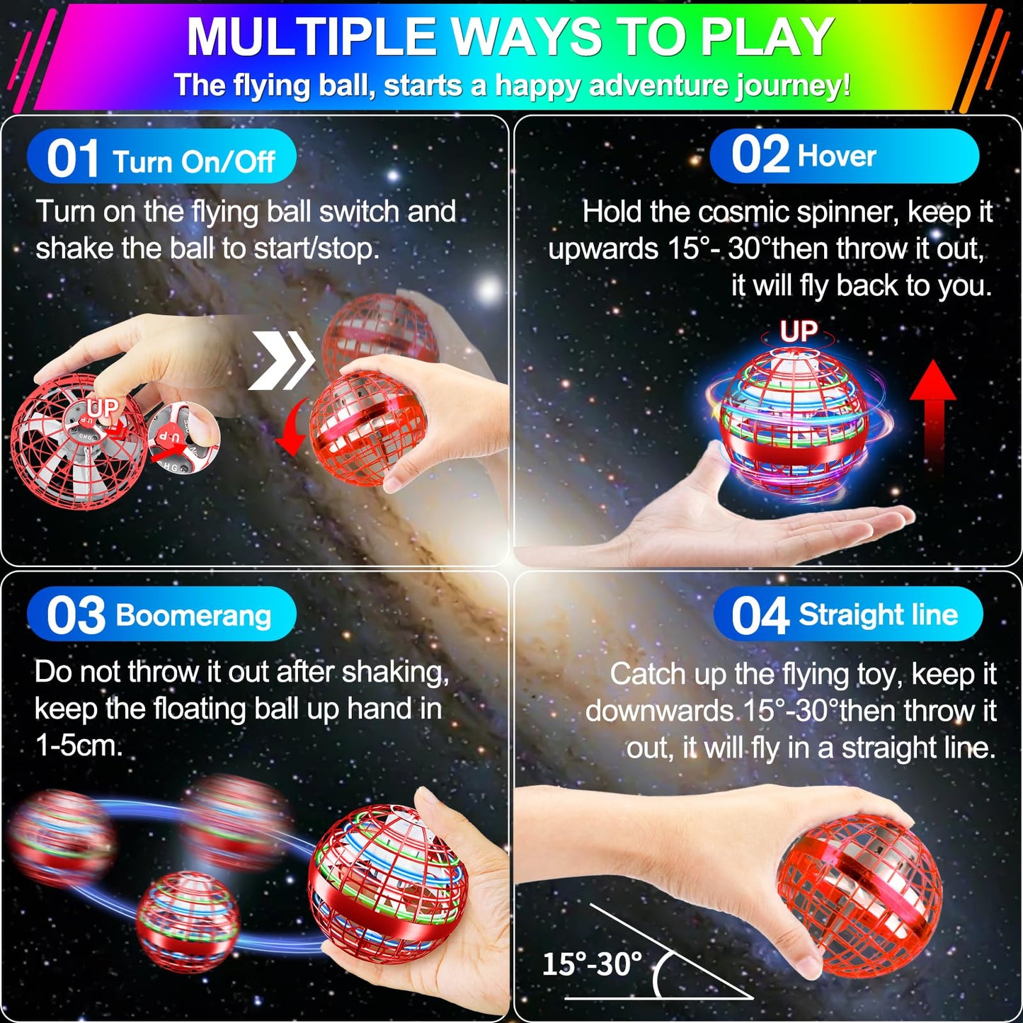 Vantexi Flying Orb Ball Toy – 2026 LED Parachute Boomerang for Kids (Bright Red)