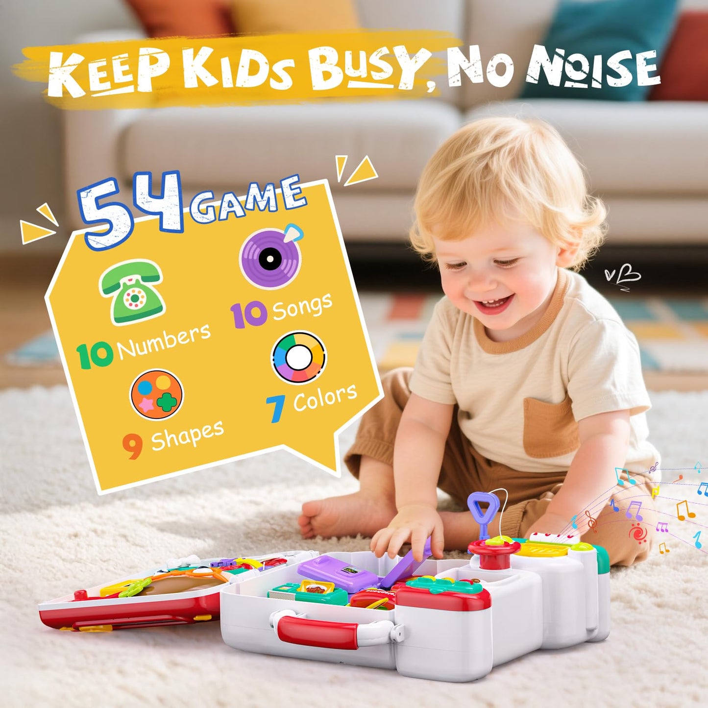 Vanvimen 54-in-1 Busy Board Montessori Toys | English & Spanish, 1-2 Year Old Gift