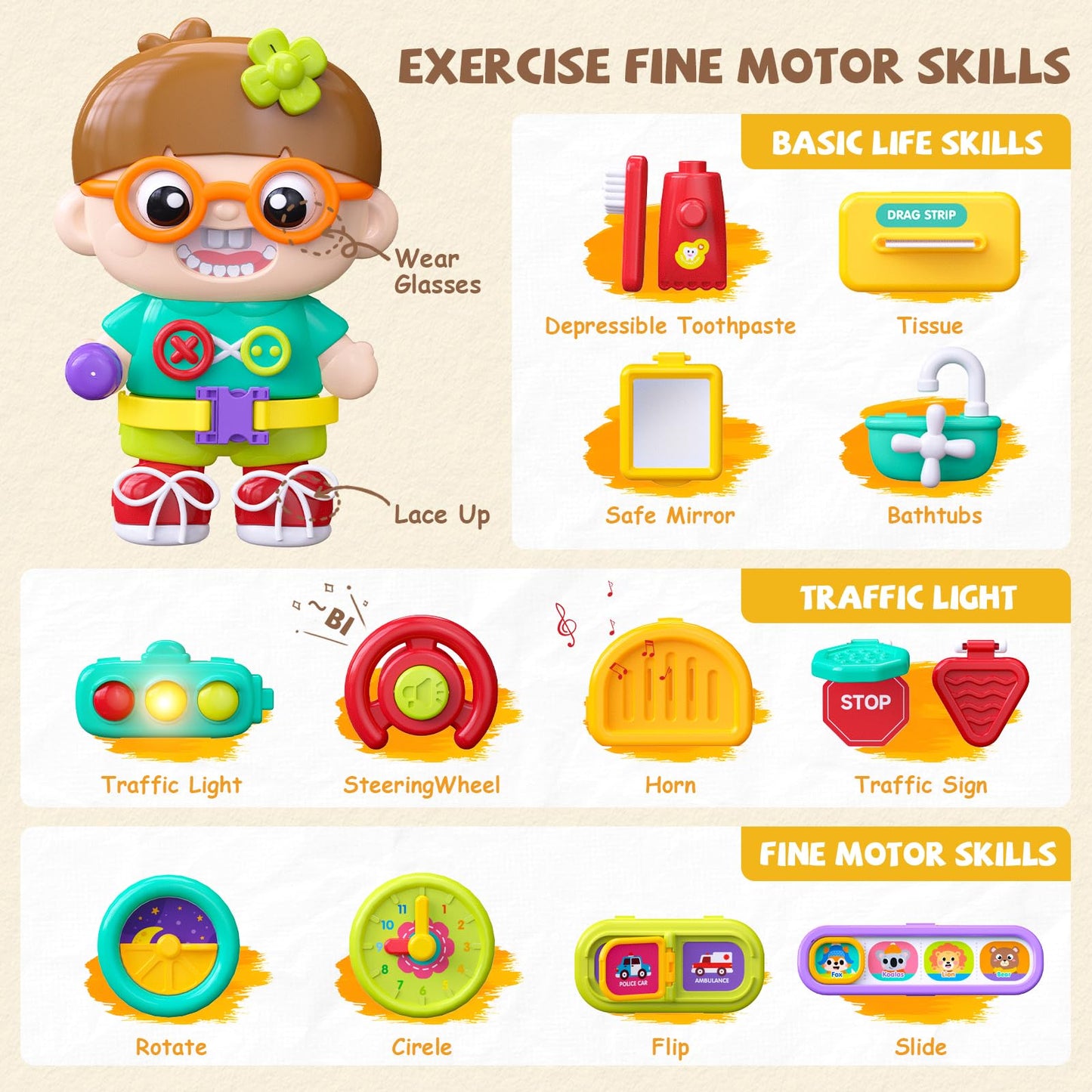 Vanvimen 54-in-1 Busy Board Montessori Toys | English & Spanish, 1-2 Year Old Gift