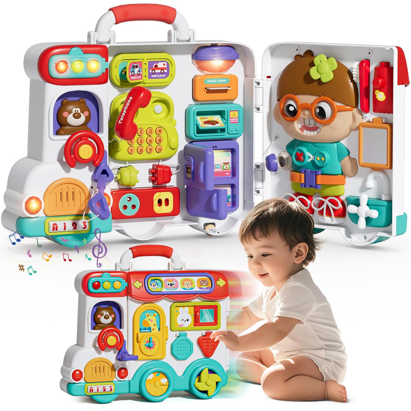 Vanvimen 54-in-1 Busy Board Montessori Toys | English & Spanish, 1-2 Year Old Gift