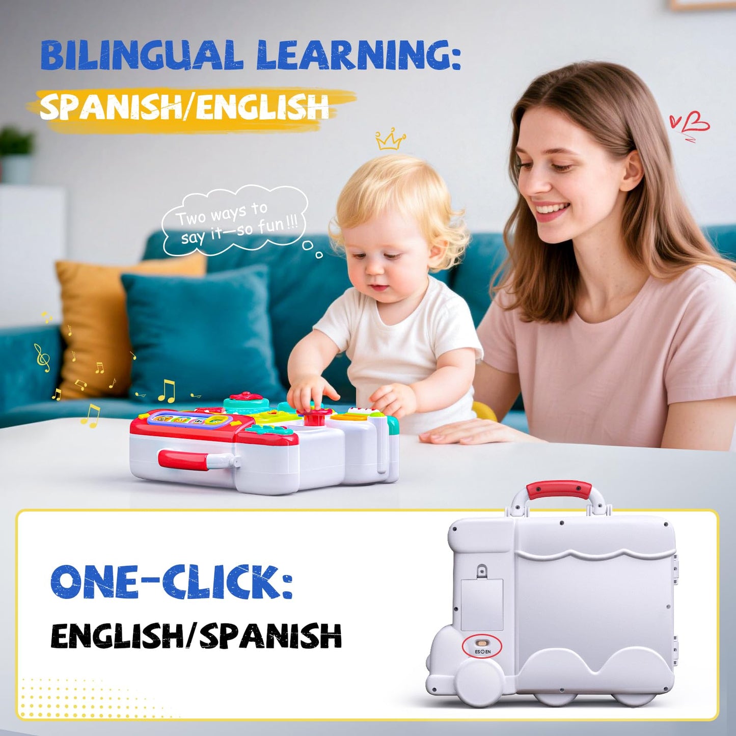 Vanvimen 54-in-1 Busy Board Montessori Toys | English & Spanish, 1-2 Year Old Gift